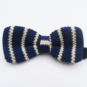 BDG Bow Tie Blue White Striped Knitted 2." Wide Pre Tie Polyester